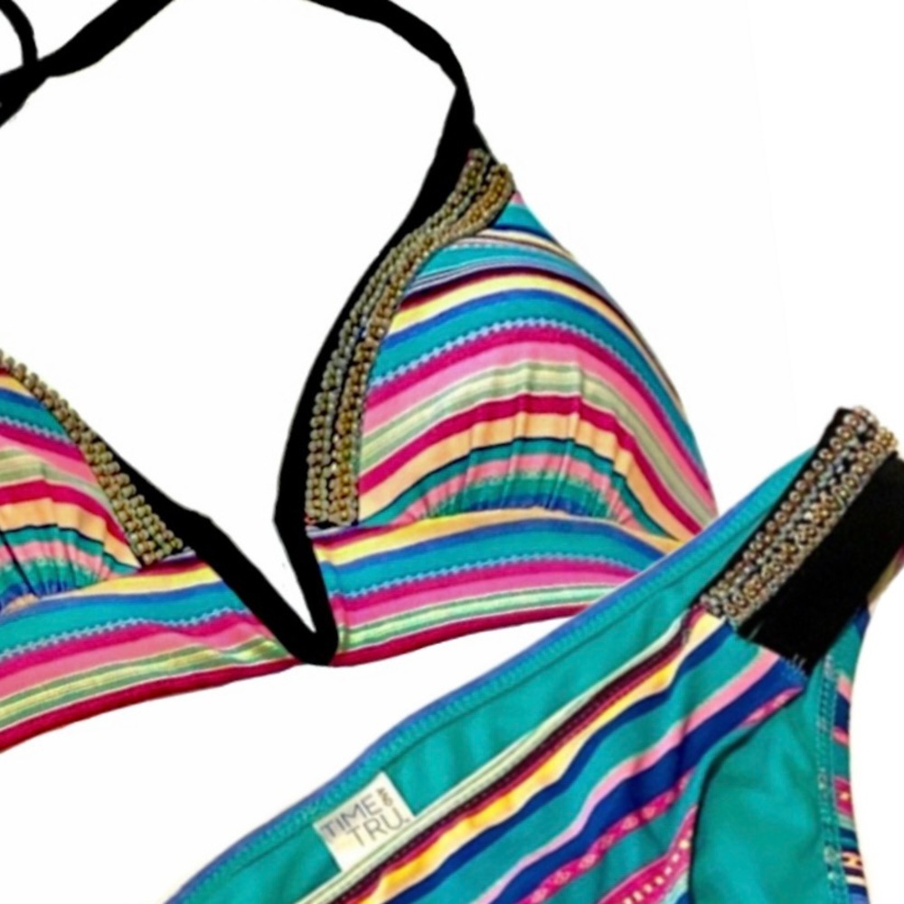 ⭐️HP⭐️ NEW TIME AND TRU BEADED SWIM BIKINI XL 16-18 TOP MED 8-10 BOTTOMS 2pc SET - Picture 4 of 12